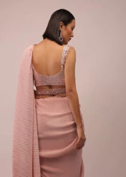 Peach Saree With A Crop Top Crafted In Net With Sequins Embroidery -Lillys Clothing Shop Kalki1198