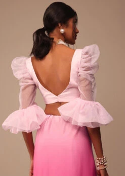 Ombre Pink Satin Saree With Hand Embroidered Belt -Lillys Clothing Shop Kalki1213