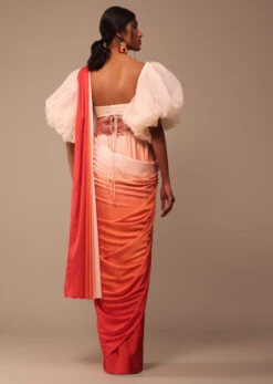 Ombre Orange Satin Saree With Hand Embroidered Belt -Lillys Clothing Shop Kalki1217