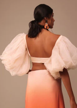 Ombre Orange Satin Saree With Hand Embroidered Belt -Lillys Clothing Shop Kalki1218