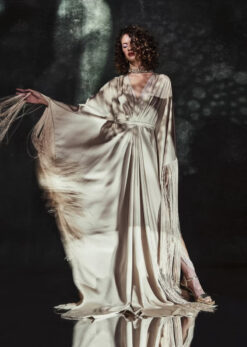 Candy Pink Embroidered Kaftan With Fringe Border And Tie-Up Bow