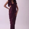 Maroon Red Sequins Saree And Blouse With Pearl Detailing -Lillys Clothing Shop Kalki1331