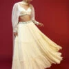 Powder White Lehenga Choli With Elaborate Balloon Sleeves And Multi Colored Hand Embroidered Buttis -Lillys Clothing Shop Kalki1470