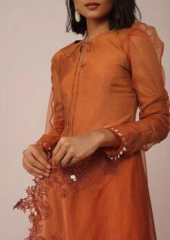 Orange Suit Set In Art Silk With Tassles On The Sleeves And Dupatta -Lillys Clothing Shop Kalki1830