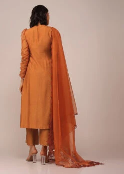 Orange Suit Set In Art Silk With Tassles On The Sleeves And Dupatta -Lillys Clothing Shop Kalki1833