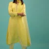 Lime Yellow Bemberg Silk A Line Suit In Organza -Lillys Clothing Shop Kalki1890