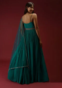 Teal Anarkali Suit In Georgette With Multi Colored Sequins Embroidered Floral Buttis And Cut Dana Embellished Waistline -Lillys Clothing Shop Kalki1937