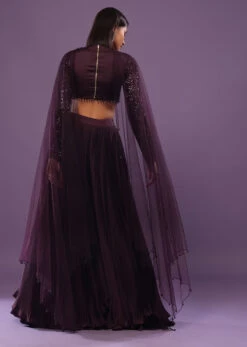 Wine Purple Embroidered Lehenga Set In Satin -Lillys Clothing Shop Kalki2133