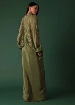 Olive Green Pleated Skirt And Top Set In Crepe -Lillys Clothing Shop Kalki2193