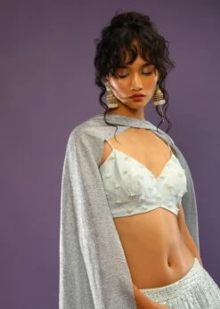 Sky Blue Sequins Lehenga With Moti Embroidered Crop Top And Shimmer Dupatta -Lillys Clothing Shop Kalki2257