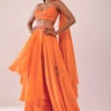 Orange Satin Organza Drape Lehenga And Blouse Set With Attached Pallu -Lillys Clothing Shop Kalki2290