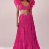 Rani Pink Pleated Lehenga And Blouse With Frilled Sleeves In Organza 16 Rani Pink Pleated Lehenga And Blouse With Frilled Sleeves In Organza -Lillys Clothing Shop Kalki2305
