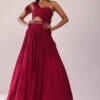 Maroon Red Chiffon Lehenga Blouse Set With One Side Shoulder Drape 14 Maroon Red Chiffon Lehenga Blouse Set With One Side Shoulder Drape -Lillys Clothing Shop Kalki2385