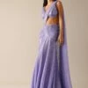 Purple Lehenga Style Shimmer Saree With A Ruched Blouse