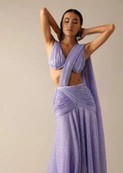 Purple Lehenga Style Shimmer Saree With A Ruched Blouse -Lillys Clothing Shop Kalki2397