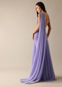 Purple Lehenga Style Shimmer Saree With A Ruched Blouse -Lillys Clothing Shop Kalki2398