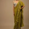 Moss Green Ready Pleated Ruffle Saree With A Heavy Sequins And Cut Dana Embroidered Crop Top -Lillys Clothing Shop Kalki2405