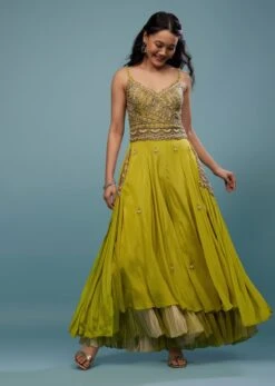 Lime Green Embroidered Jumpsuit In Chinon -Lillys Clothing Shop Kalki2411