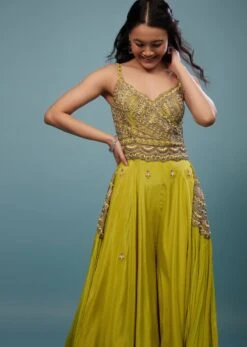 Lime Green Embroidered Jumpsuit In Chinon -Lillys Clothing Shop Kalki2412