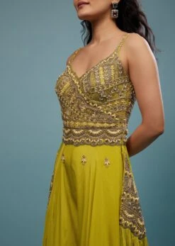 Lime Green Embroidered Jumpsuit In Chinon -Lillys Clothing Shop Kalki2413