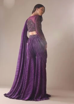 Purple Hand Embroidered Sharara And Blouse Set In Crushed Shimmer -Lillys Clothing Shop Kalki2423