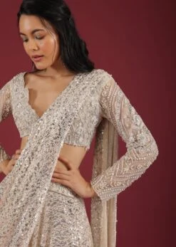 Sandshell Cream Palazzo Saree In Sequins Embroidery -Lillys Clothing Shop Kalki2426