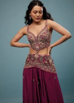 Plum Purple Embroidered Jumpsuit In Satin -Lillys Clothing Shop Kalki2431