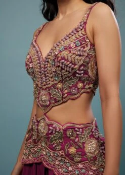 Plum Purple Embroidered Jumpsuit In Satin -Lillys Clothing Shop Kalki2432