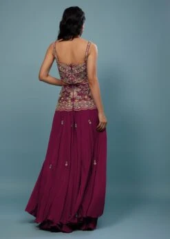 Plum Purple Embroidered Jumpsuit In Satin -Lillys Clothing Shop Kalki2433