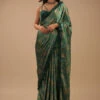 Beryl Green Satin Saree With Floral Print And Sequin Frill On The Border -Lillys Clothing Shop Kalki264