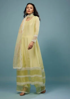 Daffodils Yellow Palazzo Suit In Viscose Silk