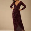 Burgundy Gown Embellished In Sequins With Fancy Drape Silhouette And Plunging V Neckline -Lillys Clothing Shop Kalki50 5a3f4377 84fb 4734 9b9c 40d25ee7affb
