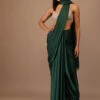 Deep Green Milano Satin Saree With Hand Embroidered Bustier -Lillys Clothing Shop Kalki515