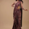 Dusty Mauve Ready Pleated Satin Saree With Floral Print And Stone Embellished Blouse -Lillys Clothing Shop Kalki551