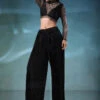 Black Mesh Blouse And Palazzo Set In Satin -Lillys Clothing Shop Kalki61