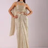 Glam Gold Pleated Skirt And Top With Embroidered Choker Dupatta