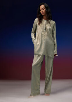 Gold Kurta And Pant In Foil With Sequins Embroidery