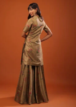 Golden Sharara Suit With Woven Floral Motifs -Lillys Clothing Shop Kalki828