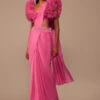 Hot Pink Crepe Indo-western Saree With Pearl Embroidered Belt