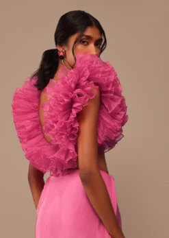 Hot Pink Crepe Indo-western Saree With Pearl Embroidered Belt -Lillys Clothing Shop Kalki903