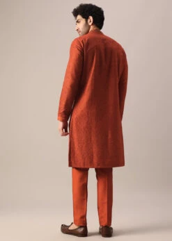 Orange Self Embroidered Kurta With Dola Silk Pants -Lillys Clothing Shop Kalkimens11