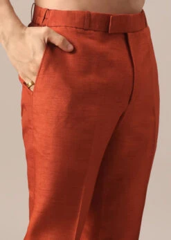 Orange Self Embroidered Kurta With Dola Silk Pants -Lillys Clothing Shop Kalkimens12