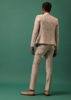 Off White Heavy Hand Embroidered Tuxedo Suit In Dola Silk -Lillys Clothing Shop Kalkimens148