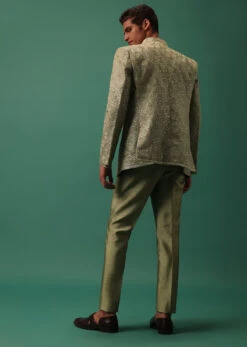 Green Foil Embroidered Jodhpuri Jacket Set With Detailed Organza Kurta -Lillys Clothing Shop Kalkimens178