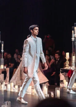 Grey Indo Fusion Jacket And Kurta Set In Tussar -Lillys Clothing Shop Kalkimens216