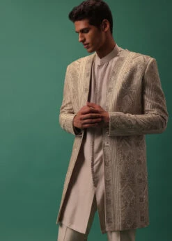 Off White Heavy Hand Embroidered Jacket Kurta Set -Lillys Clothing Shop Kalkimens237
