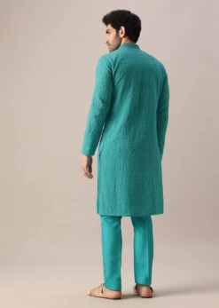 Blue Embroidered Kurta And Dola Silk Pant Set -Lillys Clothing Shop Kalkimens27