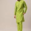 Green Cotton Kurta And Dola Silk Pant Set With Embroidery -Lillys Clothing Shop Kalkimens31