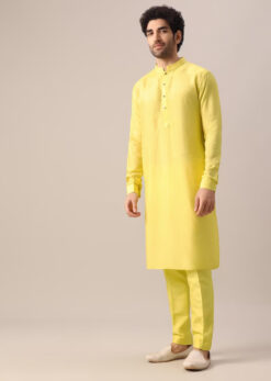 Yellow Mirror Work Jacket And Kurta Set
