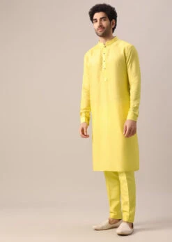 Yellow Mirror Work Jacket And Kurta Set